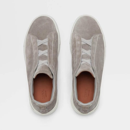 Zegna Grey Melange Suede Triple Stitch Sneakers