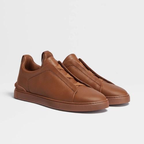Zegna Foliage Brown Deerskin Triple Stitch Sneaker...