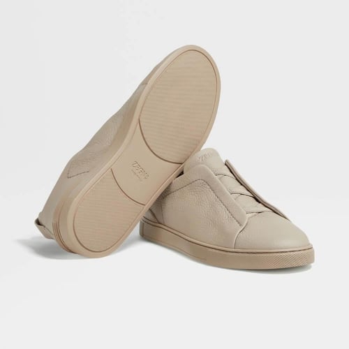 Zegna Beige Deerskin Triple Stitch Sneakers