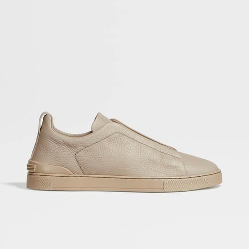 Zegna Beige Deerskin Triple Stitch Sneakers