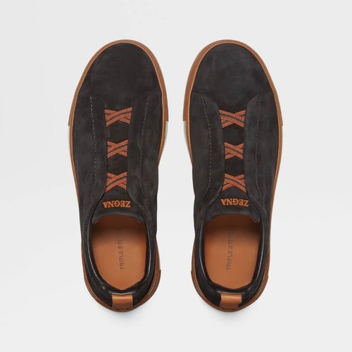 Zegna Triple Stitch Sneakers – Black Suede / Brown...