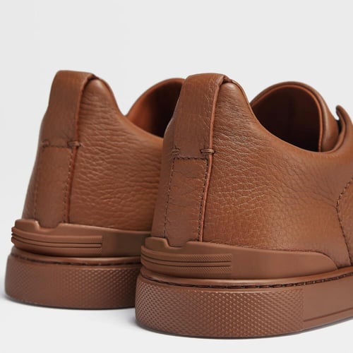 Zegna Foliage Brown Deerskin Triple Stitch Sneaker...