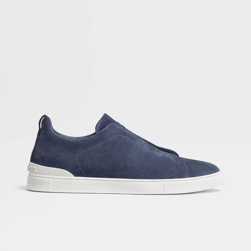 Zegna Utility Blue Suede Triple Stitch Sneakers