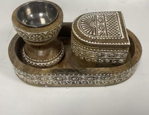 طقم مبخرة خشب - ٣ قطع