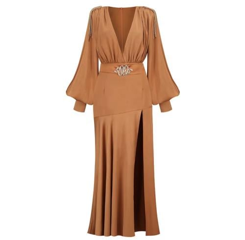 فستان طويل بحزام ورقبةv