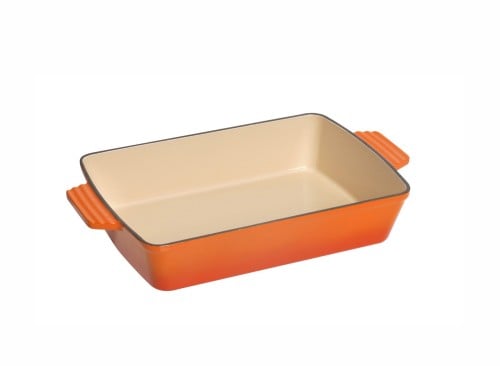 صينية فرن مستطيلة من الحديد الزهر باللون البرتقالي