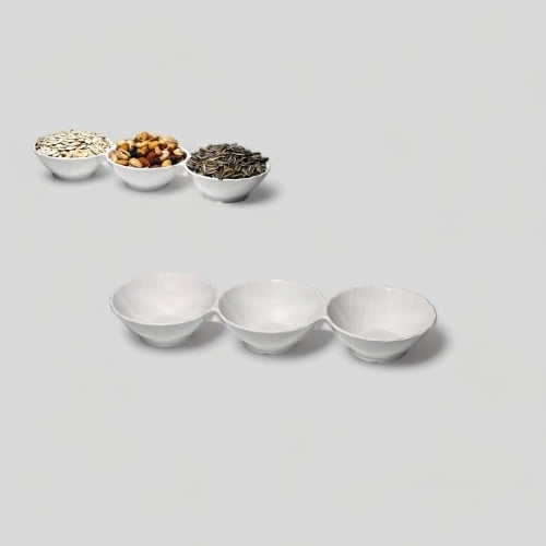 صحن مكسرات مقسم ثلاثه اقسام ميلامين أبيض دائري