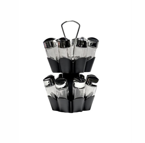 طقم توابل مع حامل دوار من 16 علبة من الزجاج