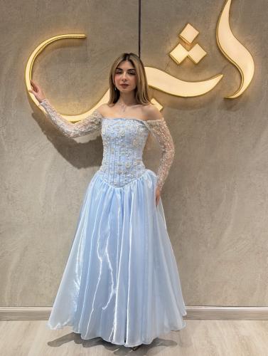 فستان إلسا | بتطريز راقي وقماش جازار لمعه سماوي