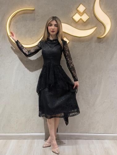 فستان سميه | اسود دانيتل ميد ناعم