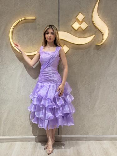 فستان سهرة موف طويل جازار بكسرات | فستان مياد