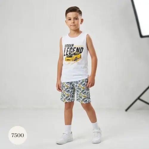 6 اطقم, طقم قطعتين نص كم ولادي قطن تركي