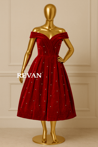 فستان ميدي قماش مخمل