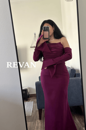 فستان طويل كريب توب ستان كفوف مفصوله