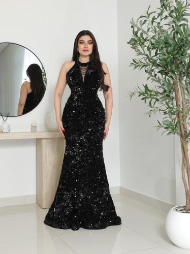 فستان سهرة ترتر فاخر بحمالات متدلية