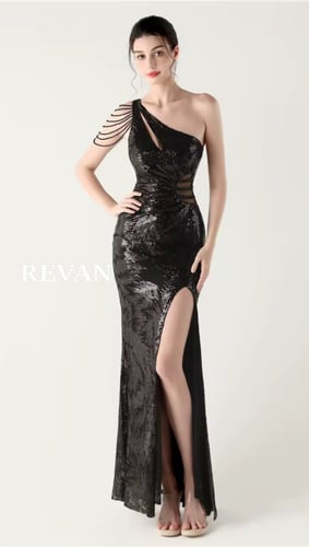 فستان سهرة ترتر فاخر كتف واحد فتحة جنب من ريفان