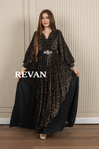 فستان فاخرة بتصميم منقوش وحزام أنيق