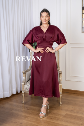 فستان تركي ناعم ميدي بقصة كلاسيكية