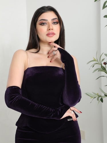 فستان سهرة مخمل بقصة مستقيمة مع أكمام منفصلة من ري...