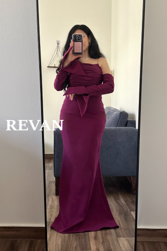 فستان طويل كريب توب ستان كفوف مفصوله