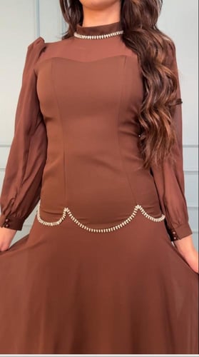 فستان عيد طويل بتفاصيل كريستال خصر أناقة راقية من...