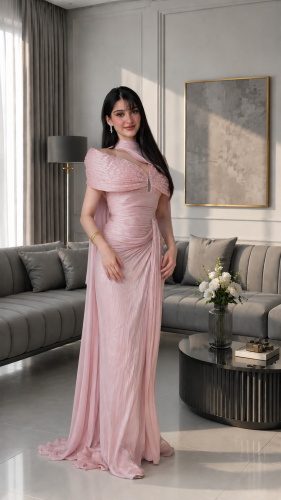 A luxurious pleated embroidered evening dress from Rivan
