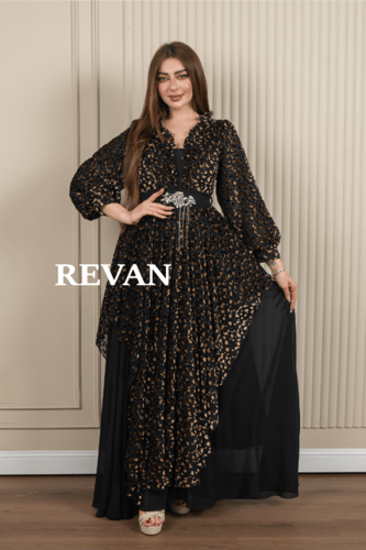 فستان فاخرة بتصميم منقوش وحزام أنيق