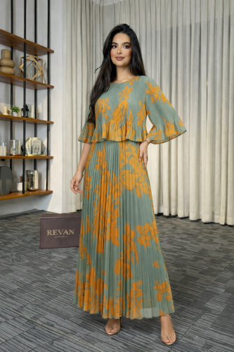 فستان عيد مورد بتنورة بليسيه أناقة عصرية من ريڤــا...