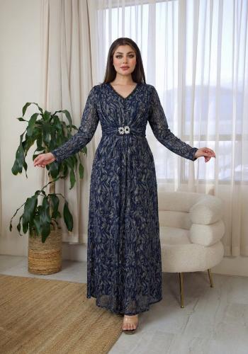 فستان عيد فاخر بأكمام طويلة وحزام مرصع من ريڤــان