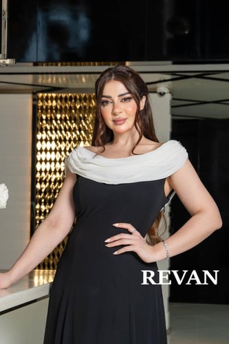 فستان كلاسيكي سهرة شيفون بذيل وشال منسدل من الخلف