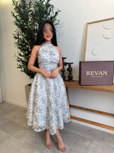 فستان عيد ميدي بتطريز ورد ثلاثي الأبعاد أناقة ساحر...