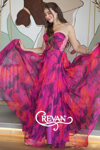 فستان سهره طويل بقماش الشيفون الناعم