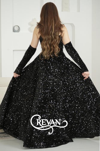 فستان ترتر توب ريش النعامة اكمام مفصولة