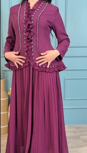 فستان عيد طويل قطعتين مطرز أناقة كلاسيكية راقية من...