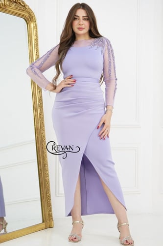 فستان استرتش مطرز من الاكمام