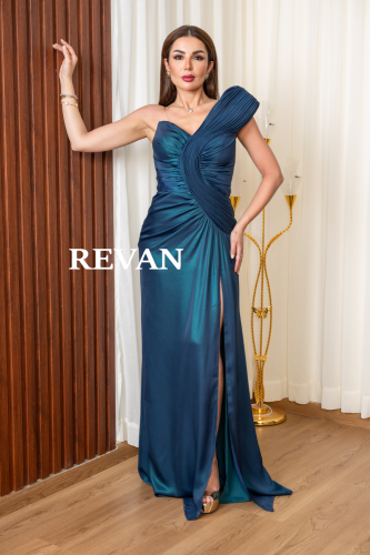 فستان سهره بكتف واحد وتصميم درابيه فاخر