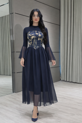 فستان طويل بأكمام شيفون أناقة فاخرة من ريڤــان