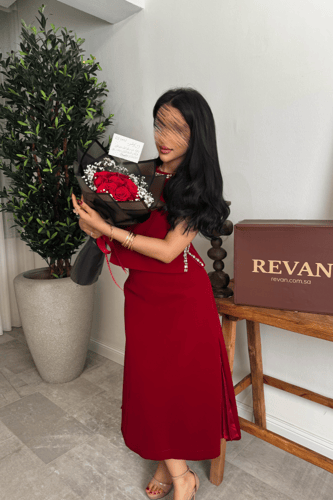 فستان عيد قطعتين ميدي بتصميم طبقات وتفاصيل كريستال...