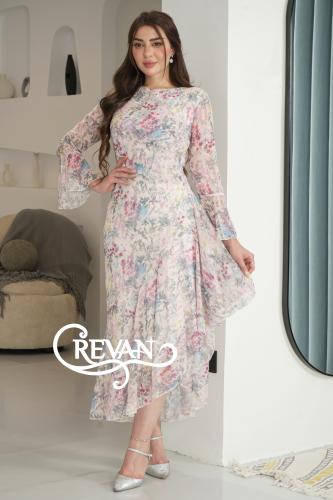 فستان ميدي شيفون نسائي بنقوشات زهرية