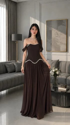 A long evening dress with soft pleats from Rivan