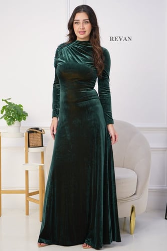 فستان قطيفه تطريز جنب