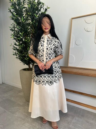 فستان عيد بتطريز زهري أسود أناقة كلاسيكية راقية من...