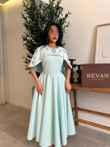 فستان عيد ميدي بكاب مطرز كريستال أناقة فاخرة من ري...