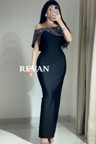 فستان أسود أوف شولدر