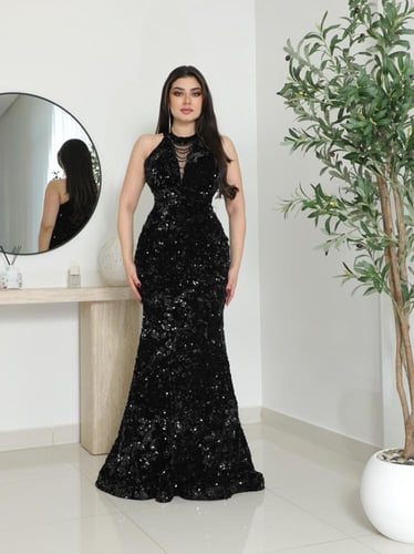 فستان سهرة ترتر فاخر بحمالات متدلية