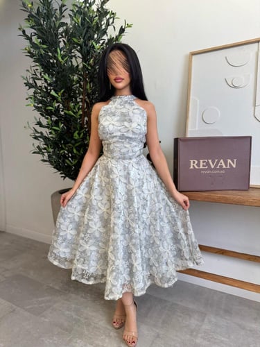 فستان عيد ميدي بتطريز ورد ثلاثي الأبعاد أناقة ساحر...