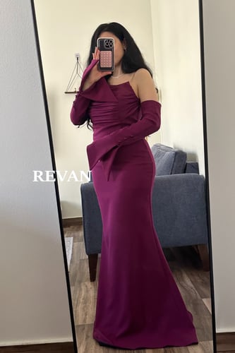 فستان طويل كريب توب ستان كفوف مفصوله