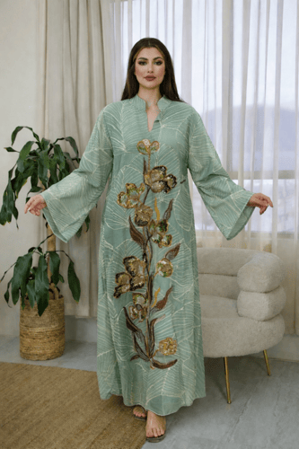 جلابية رمضانية تطريز زهري فاخر من ريڤــان