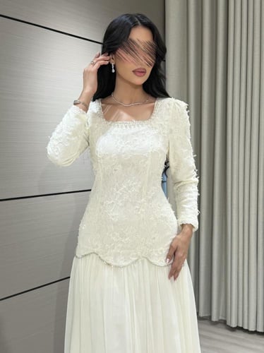 فستان عيد ميدي أنيق بتطريز ناعم وأكمام طويلة من ري...