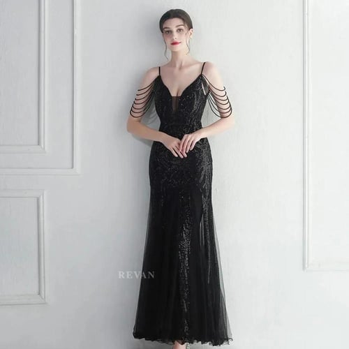 فستان ترتر مزين بلخرز على تل